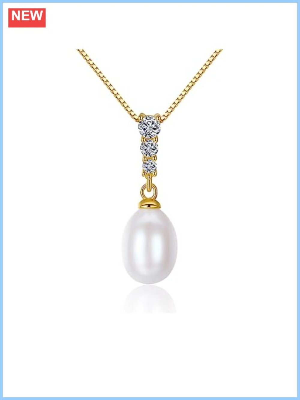 Gold Plated 925 Sterling Silver Pearl CZ Pendant Necklace